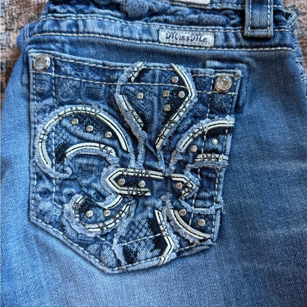 Miss Me Blue Denim Jeans with Embellished Fleur-de-Lis Pocket